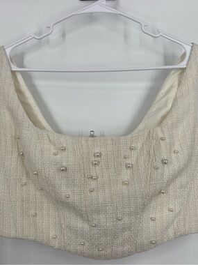 Altar’d State Pearl-Embellished Cream Tweed Top, size Large